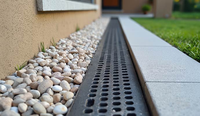 An outdoor french drainage system