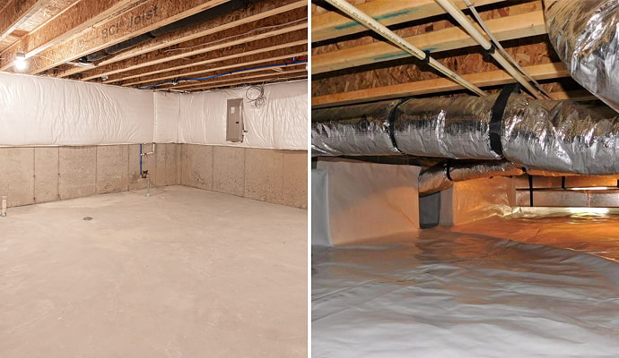 Collage of basement and crawl space