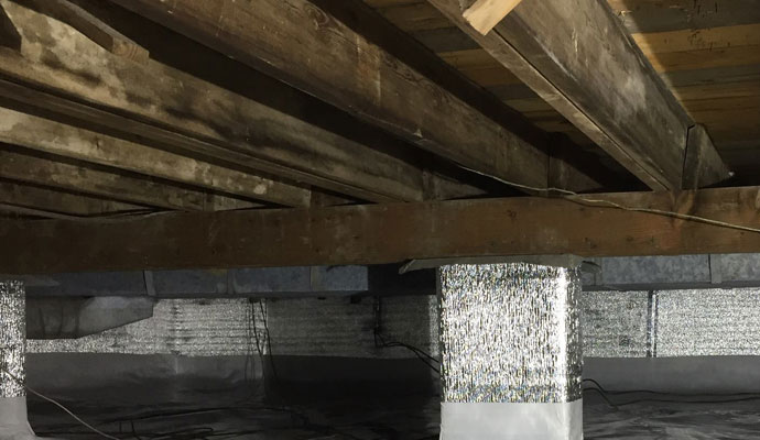 Crawl space reflective foil insulation and vapor barrier
