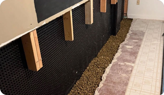 Interior basement waterproofing dimple membrane and drainage system