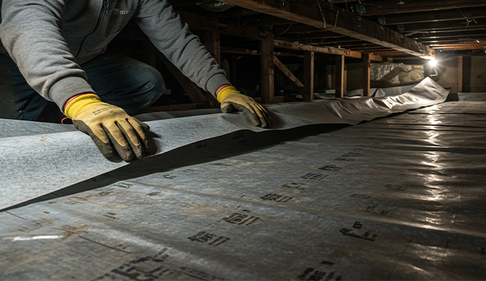 Crawl space vapor barrier installation