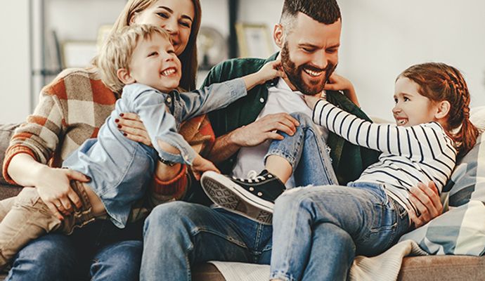 Happy family inside home space