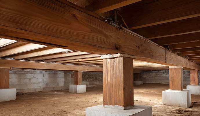 Crawl space wooden joists