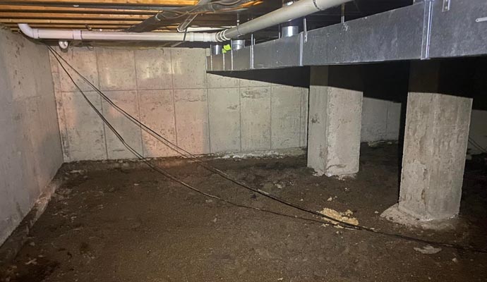 Damp crawl space soil