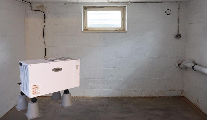 Dehumidifier installed in basement