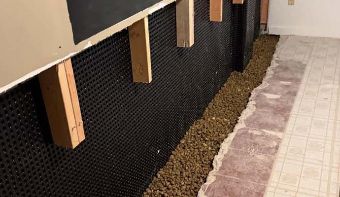 Waterproofed basement under construction